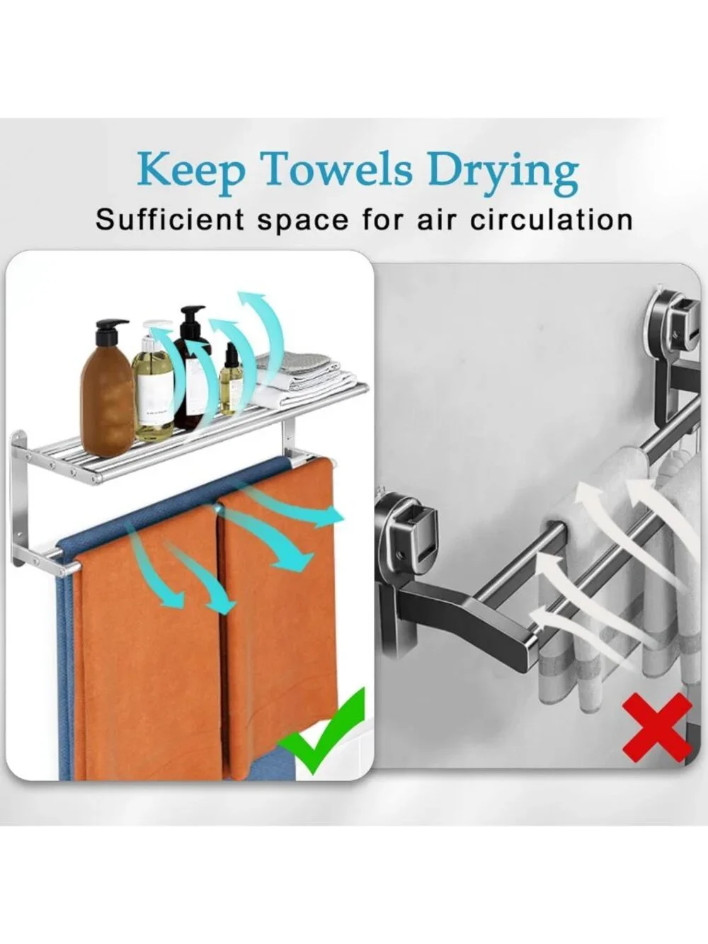 24-Inch Wall-Mounted Towel Rack - Stainless Steel 2-Tier Bath Towel Holder